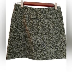 Takara Green Leopard Mini Skirt with Buckle Faux Belt Stretch Zip Up